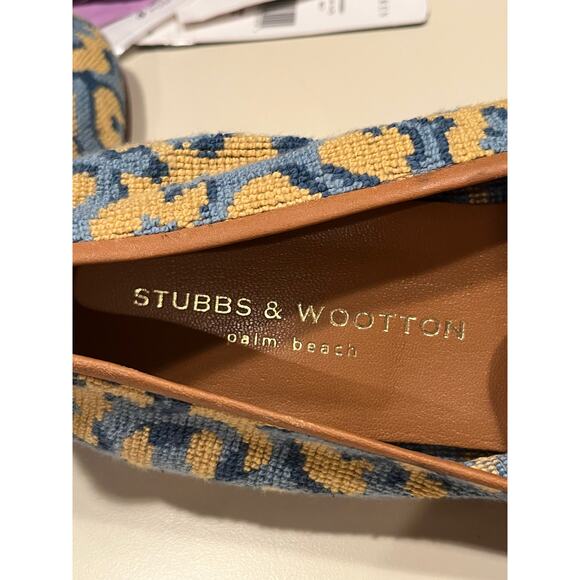 Stubbs & Wootton yellow Needlepoint Slippers embroidered flats loafer Womens 11 - Picture 5 of 11